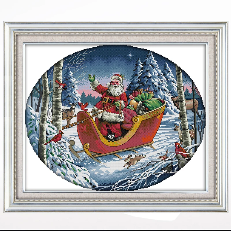 

Santa Claus cartoon cross-stitch living room bedroom hanging picture, 11CT/14CT hand-embroidered