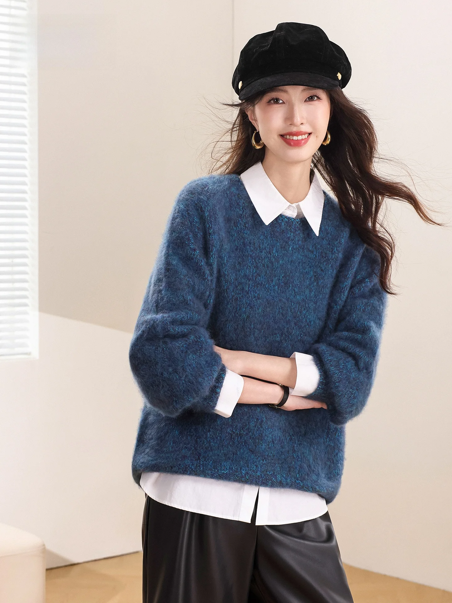 

Snowy Flight 00 Wool Thi Sl One-Piece 2026 Женский осенне-зимний свитер из пушистой шерстяной пряжи с круглым вырезом, мягкий вязаный топ