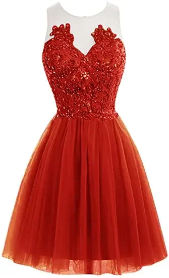 Sheer Neck Homecoming Dresses Sparkly Beading Short Tulle Vestidos de festa Graduation Party Gowns