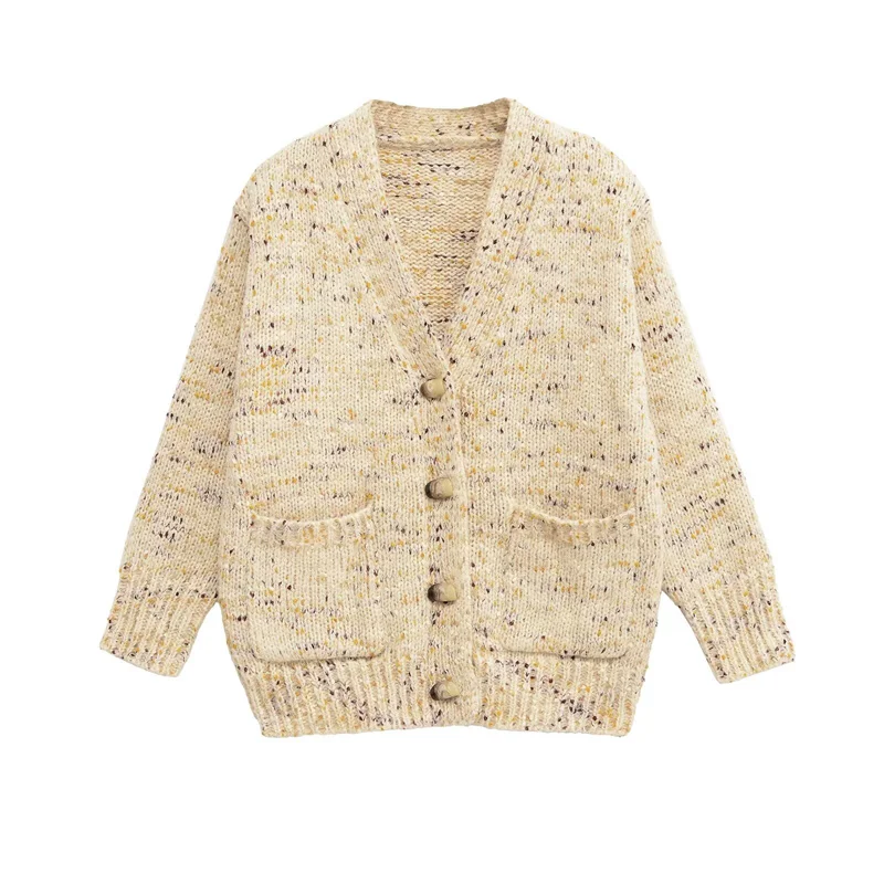

Women's Cardigan 2025 Autumn New Style Long Sleeve V-neck Colorful Wool Knit Cardigan Jacket Casual Fashion Versatile Women's