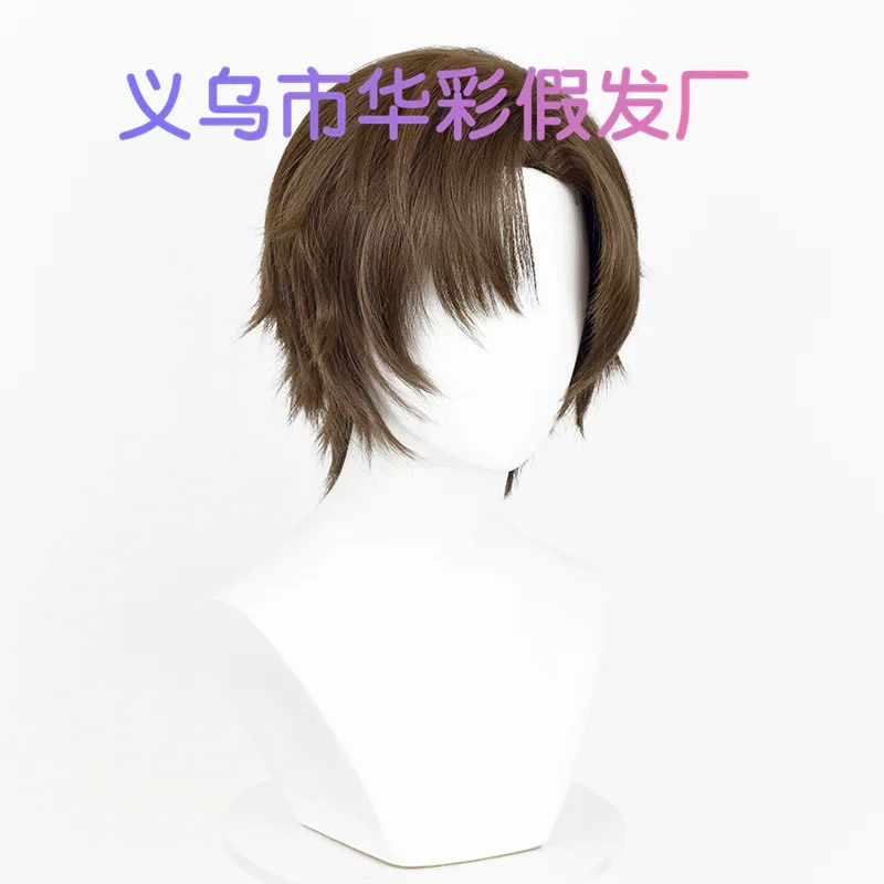 Man Coser Brown Short Straight Synthetic Wig Middle Part Anime Game Cosplay Fluffy Men Wig for Daily Party