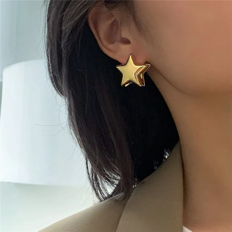 Fashion Simple Smooth Star Hoop Earrings Women Minimalist Hoops Huggie Ear Buckle Earring Punk Jewelry Gift