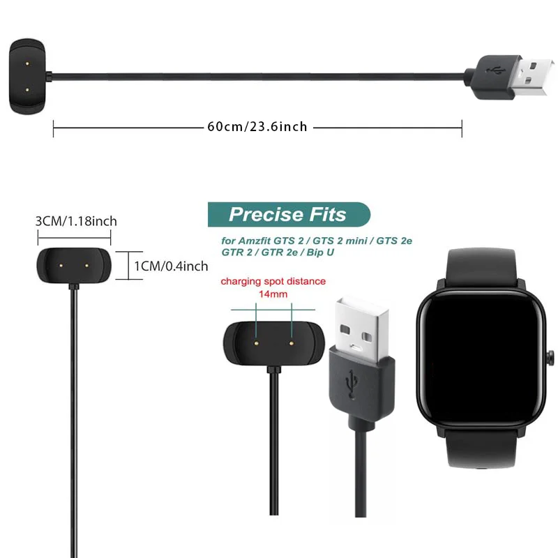 Smart Watch Magnetic Charger for Amazfit - Charging Cable Compatible with Bip 3/3 Pro, Bip U Pro, GTS 2/2 Mini/2e/4 Mini, GTR 2