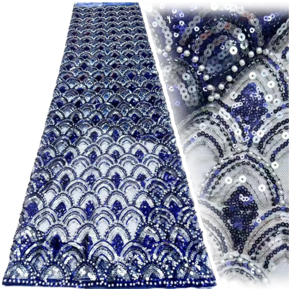 

Новейшая африканская ткань с пайетками и бисером, роскошная высококачественная французская нигерийская тюлевая ткань с бисером для вечерних платьев 2313