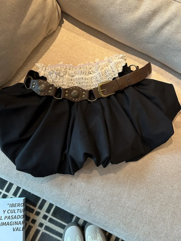 Falda acampanada de cintura alta con diseño de capullo de flores de retales de encaje para mujer Otoño Invierno Anti-luz coreano Sle Commute