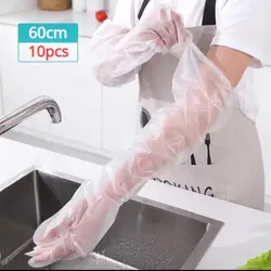 10PCS Waterproof Disposable Gloves Multifunctional Transparent Cleaning Long Gloves Durable Thickened Disposable Hand Sleeves