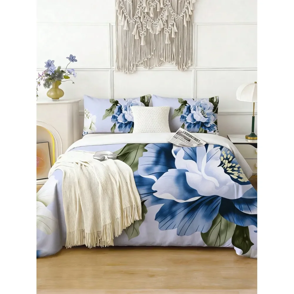 

Комплект постельного белья с цветочным узором: 1 пододеяльник, 2 наволочки (без одеяла), мягкий полиэстер, всесезонный комплект постельного белья, Su