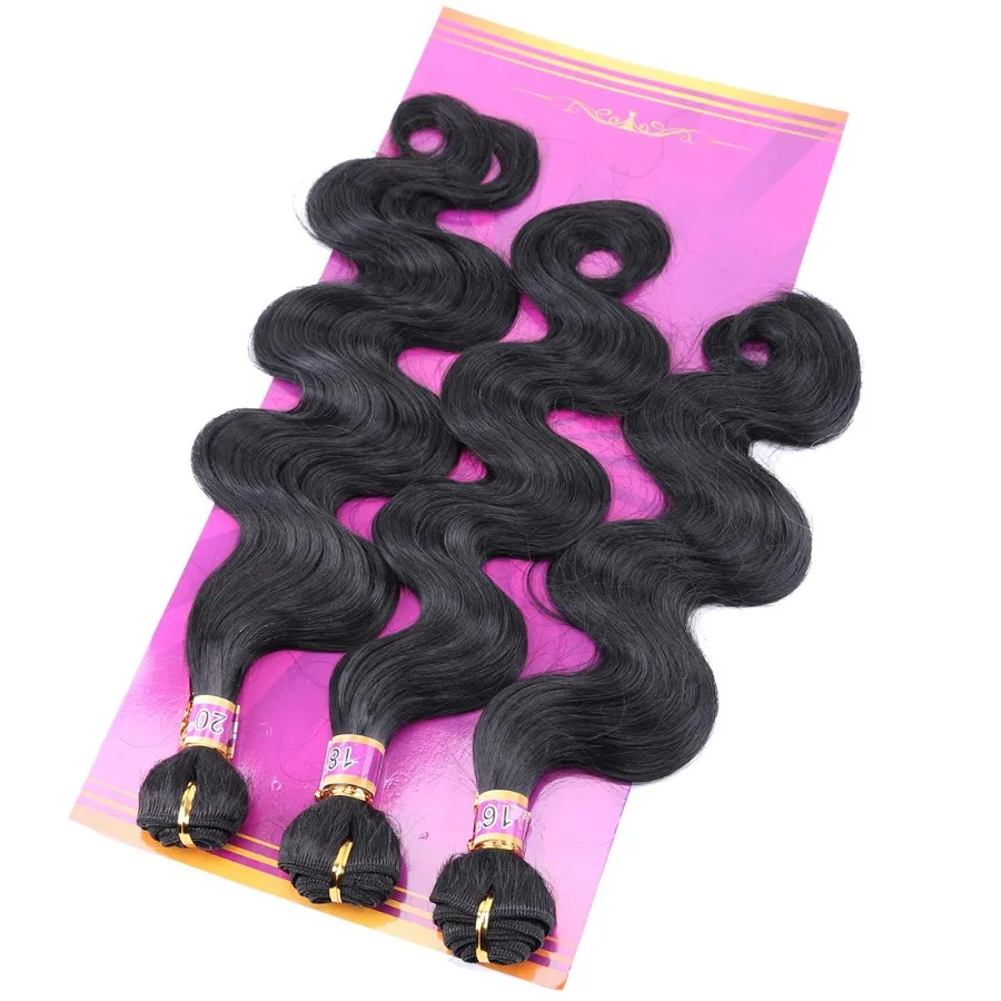 3 حزم الجسم موجة الاصطناعية نسج الشعر ملحقات في 16 18 و 20 بوصة مع مختلط اللون لحمة شعر أسود للمظهر الطبيعي
