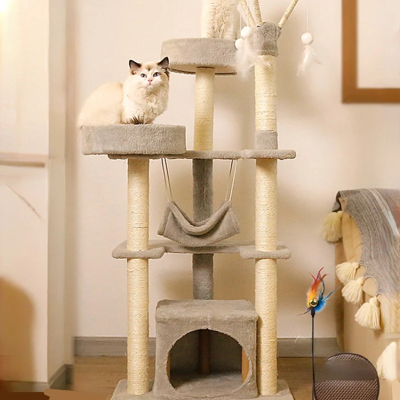 Cat Climbing Frame Cat Litter Integrated Cat Scratch Board Cat Tree Large Solid Wood Small Cat Shelf