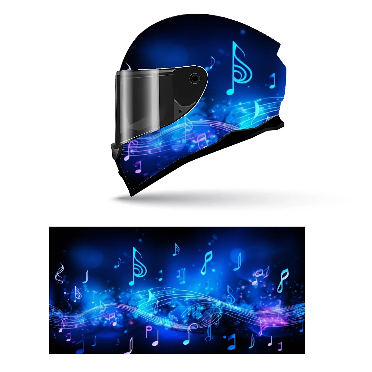 Neon Musical Notes Full Helmet Wrap Sticker Motorcycle Helmet Racing Graphic Decal Vinyl Wrap Helmet Decorative Sticker