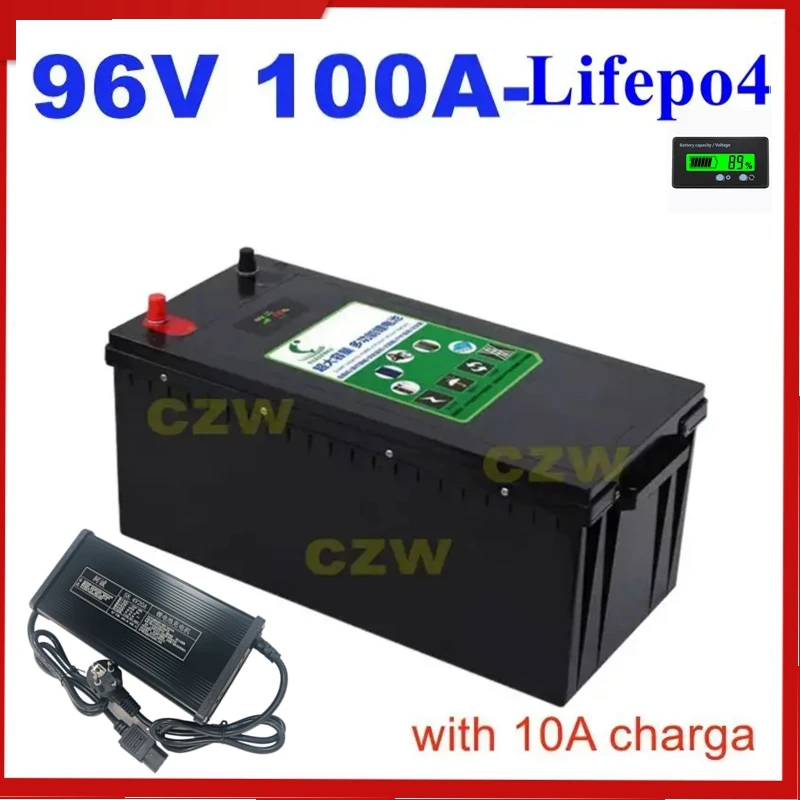 

100Ah 96V Lifepo4 Rechargeable Battery Waterproof for Car Bus Golf Trolley RV AGV Marine Tourist Car Caravan with 10A Charger