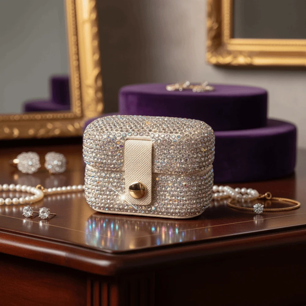 Bling Mini Rhinestone Ring box Luxury Silver Rhinestone Jewelry Box Creative Square Sparkling Jewelry Storage Box Organizer Case