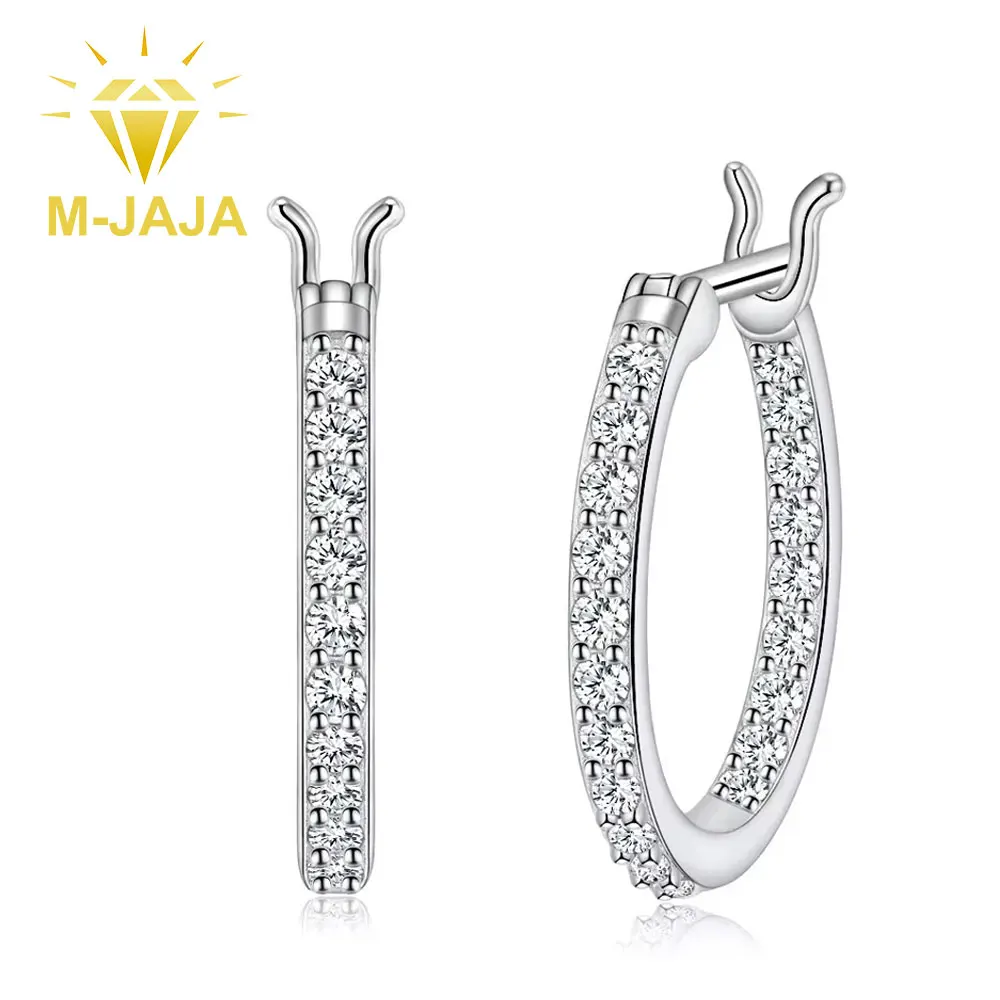 M-JAJA 1.7MM Moissanite Hoop Earrings Real 925 Sterling Silver for Women D Color VVS1 Lab Diamond Stud Earrings Wedding Jewelry