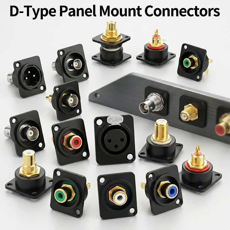 Kit de Conectores de Áudio e Vídeo para Montagem em Painel Tipo D – Conectores XLR RCA BNC para Mixer de DJ, Estúdio de Transmissão e Chassis de Montagem em Rack