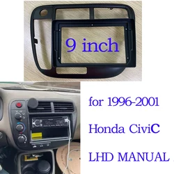 2 Din 9 inch Car Fascia Radio Panel Frame Dash Kit Bezel Stereo Adapter Plate Trim Cover for 1998-2000 Honda Civic