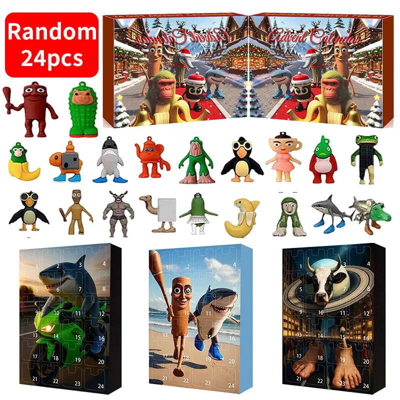 Calendrier de l'Avent de Noël Ensemble de figurines de cerveau italien Tun Sahur Tralala Crocodilo Shimpanzini Calendrier de compte à rebours Cadeau de vacances