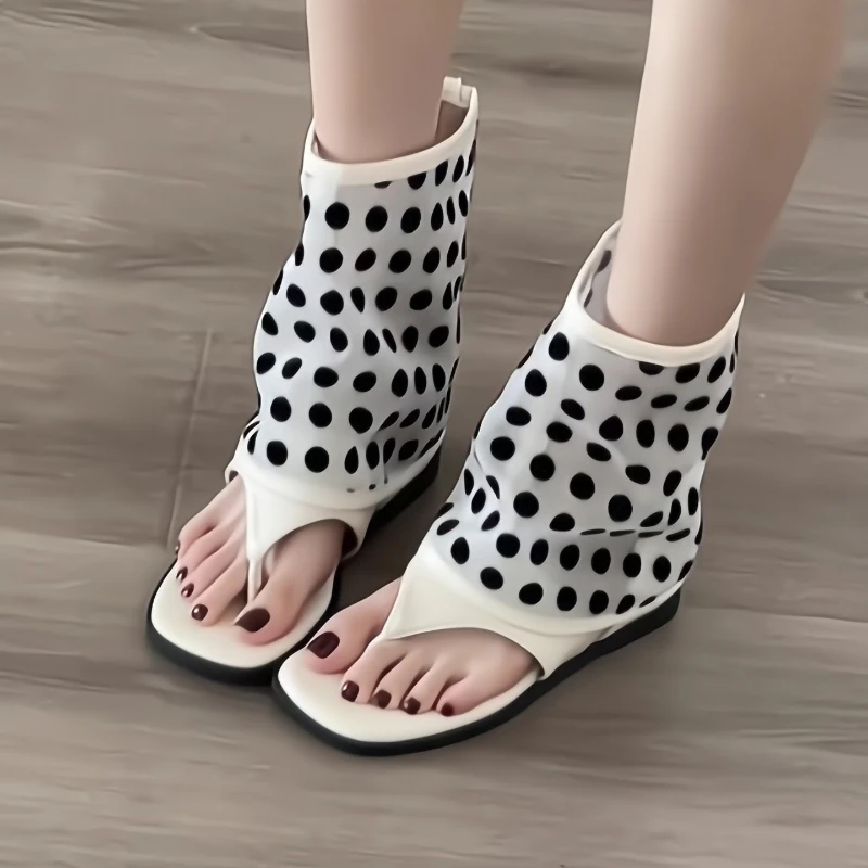 

Винтажные весенние ботильоны в горошек с ремешком на щиколотке, женские туфли на плоской подошве, легкие гладиаторские ботинки в уличном стиле для лета