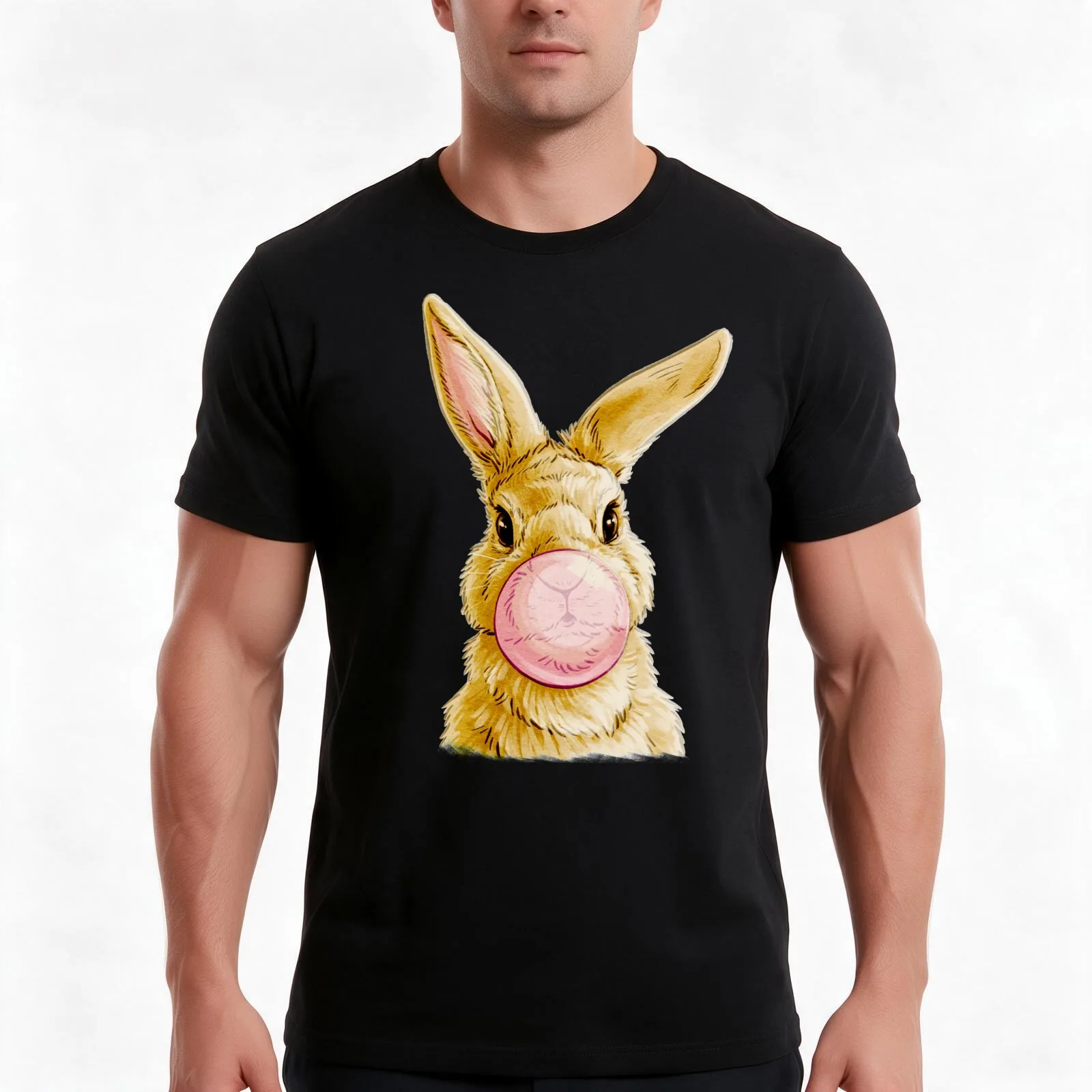 Rabbit with chewing gum T-Shirt Summer Casual Cotton Tee Oversized Streetwear Tops Vintage Graphic Print Unisex Men Women