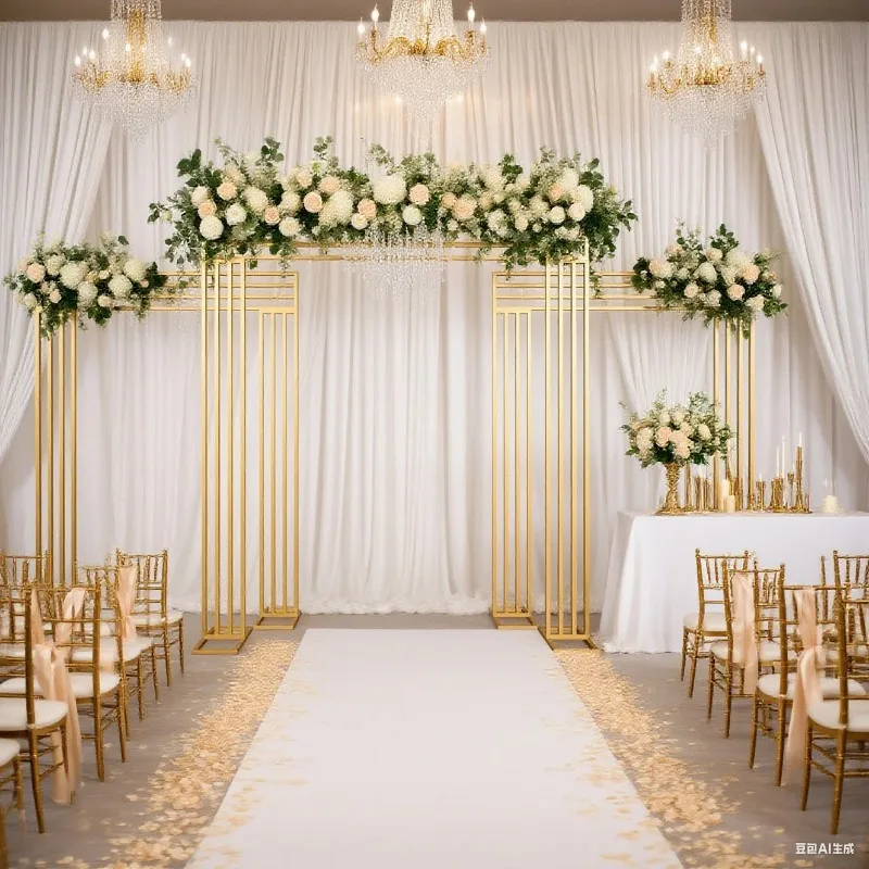 Gold-Plated Square Screen Background Frame, Wedding Arch Geometric Flower Stand