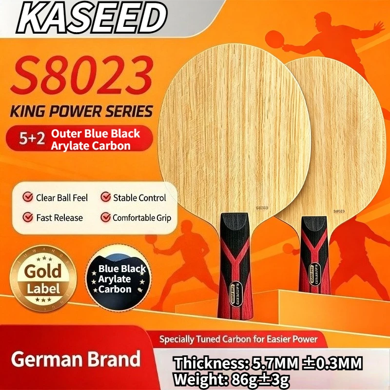 Image of KASEED S8023 7-lagiger Tischtennisschläger 5 Holz 2 Außenmaterial Blau Schwarz Arylate Carbon Professioneller Offensiver PingPong-Schläger für Loop-Attacke