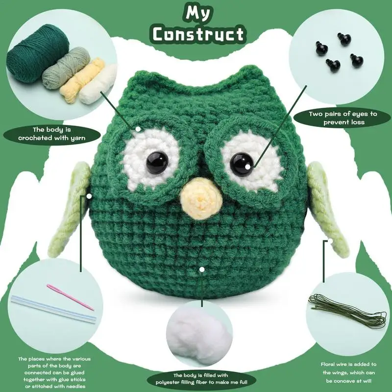 Crochet Animal Kit Owl DIY Crocheting Kit Knitting Set Hand Knitting Needles Tool With Understanding Instruction Crochet Hook