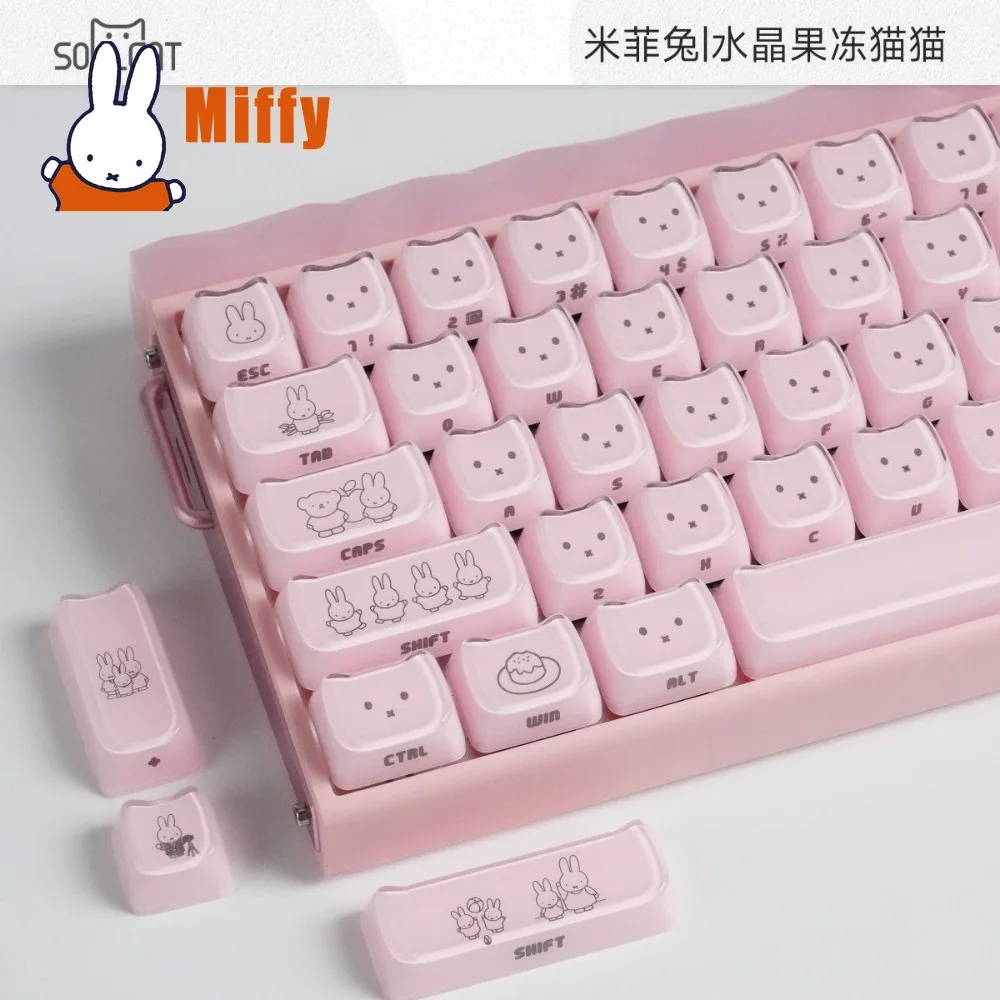Kawaii Miffy Keycaps Cute Rabbit Mechanical Keyboard Caps Crystal Jelly Cat Ear Side Printed Desktop PC Gaming Decor Gift view 5