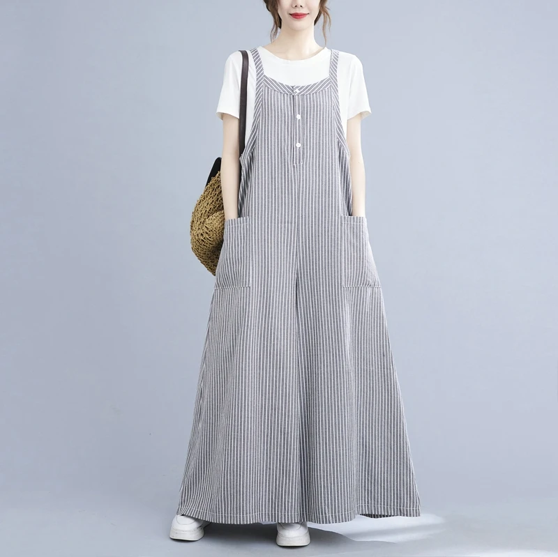 Большой летний полосатый комбинезон с широкими штанинами, женские свободные плиссированные модные женские комбинезоны, повседневные женские комбинезоны, комбинезон Wh9