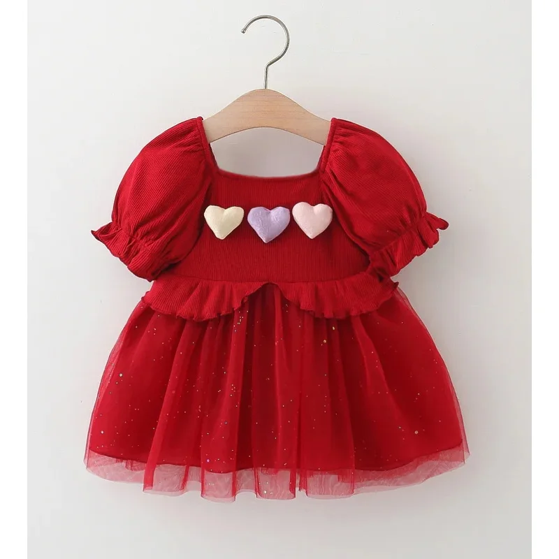 

(0-3 лет) новое летнее красное платье для девочек с объемными рукавами, милое детское платье, милое летнее платье принцессы для девочек