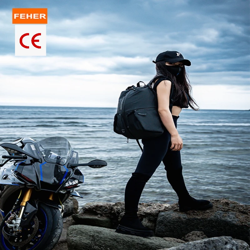 FEHER Motorbike Helmet Bag Man and Woman Universal 37L Large Capacity Motorcycle Backpack Multi-functional Waterproof Riding Bag