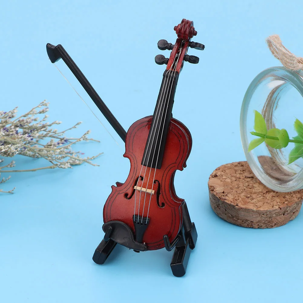 ZK40 1:12 Miniature Wooden Instrument Violin Model with Box Simulation Accessory for Dollhouse