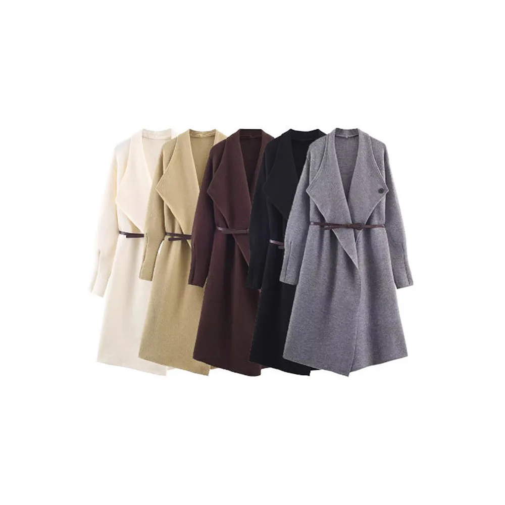 

Осеннее новое женское модное свободное и простое вязаное пальто с поясом и конфигурацией