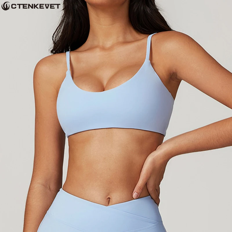 

Ctenkevet New Women's V-Neck Sports Bra Female Gym Push Up Bandeau Bras Fitness Backless Crop Top Women Workout Yoga Underwear