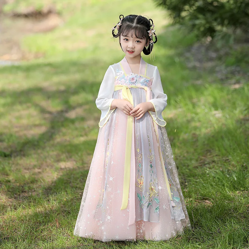 Disfraz de Hanfu antiguo para niños, traje Tang encantador chino, para primavera y verano