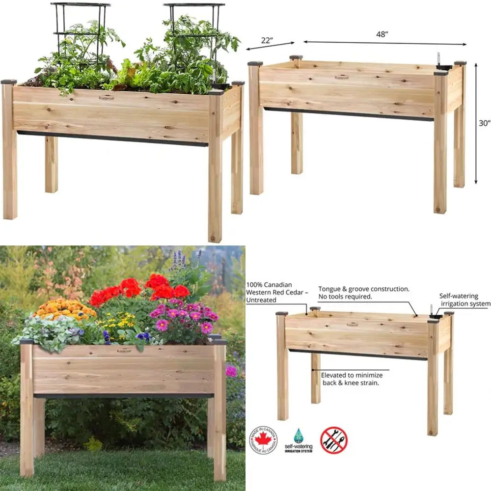 

cedarcraft self-watering elevated cedar planter (22” x 48” x 30" h) - flexibility of container gardening convenience of self-wat