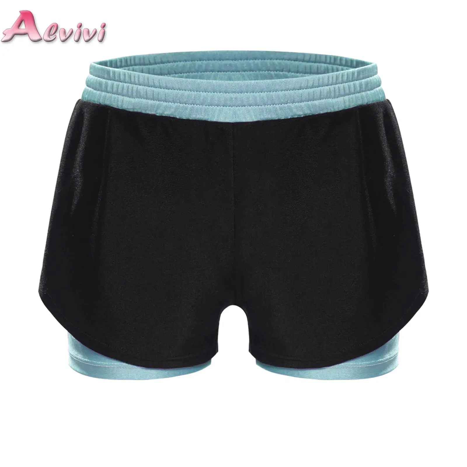 Kids Double-Layer Contrasting Shorts Yoga Sports Shorts for Children Girls Workout Clothing Running Cycling Bottoms Costumes