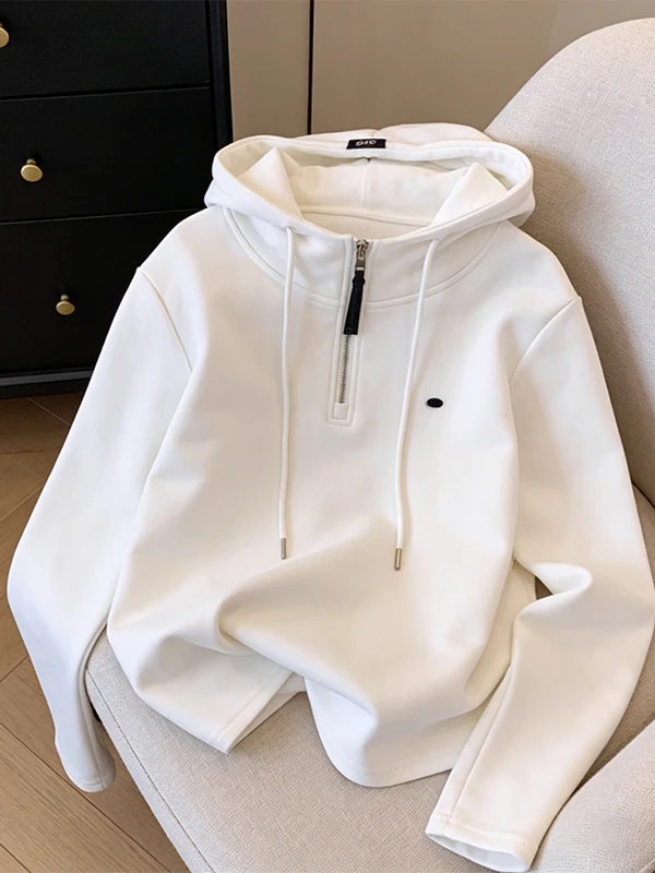 

Женская толстовка свободного кроя с длинными рукавами, мягкая, удобная, повседневная, универсальная, с полуоткрытым воротником, весна 2026, новый стиль