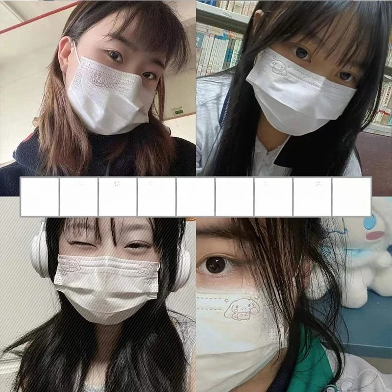 Miniso Sanrio's new white cute cartoon printed mask student disposable high-looking girl's heart mask one pack of ten pieces