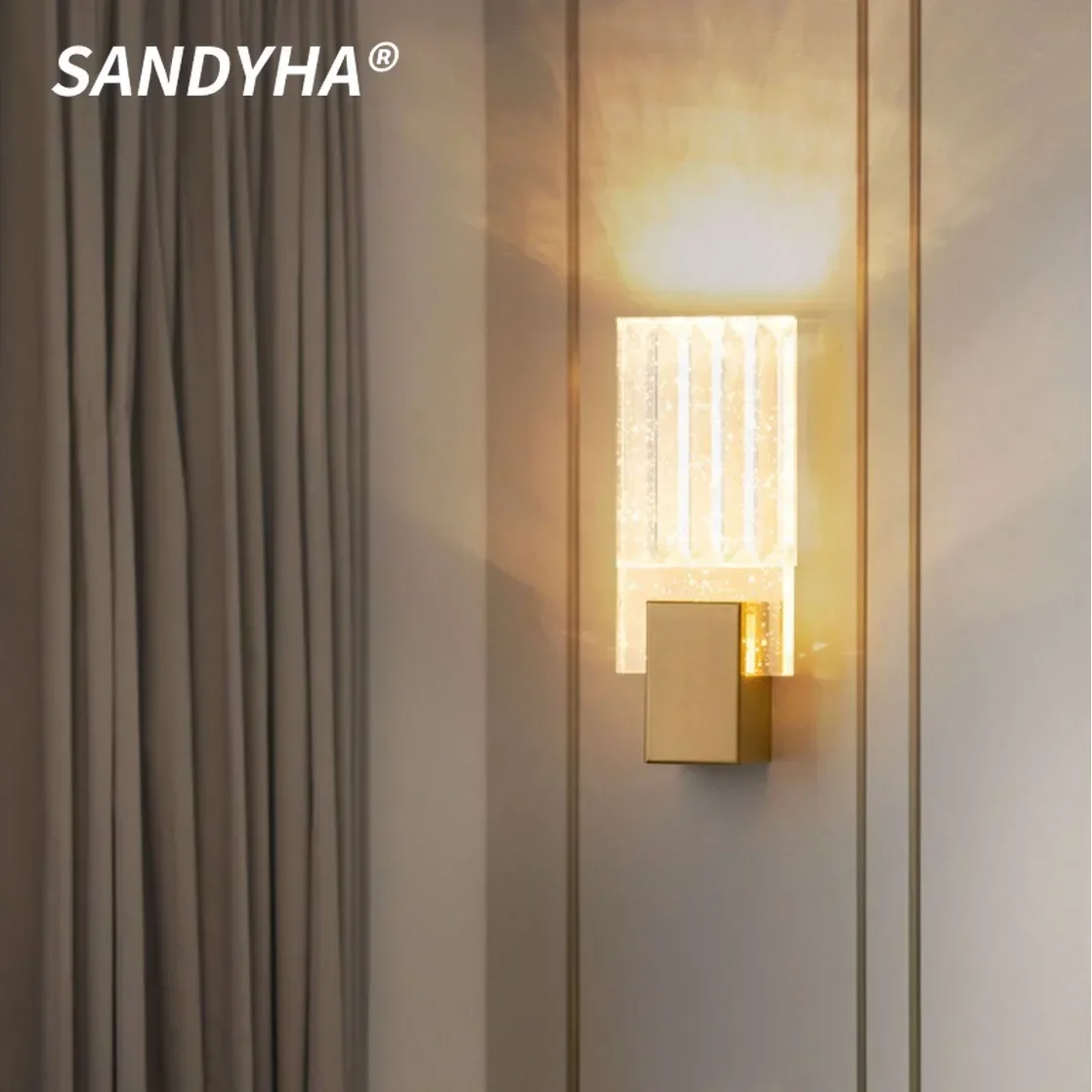 

SANDYHA Nordic Bedroom Bedside Led Wall Lamps Modern Minimalist Crystal Lampshade Staircase Corridor Decor Lighting Fixtures