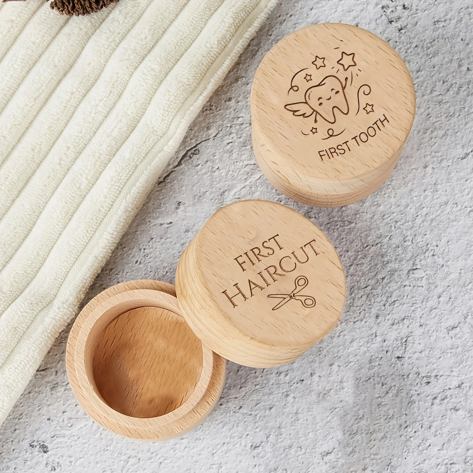2pcs Wooden Storage Box Set Baby Souvenir "First Tooth" "First Hair” Keepers Fetal Hair Collection Boxes for Precious Memories image 5