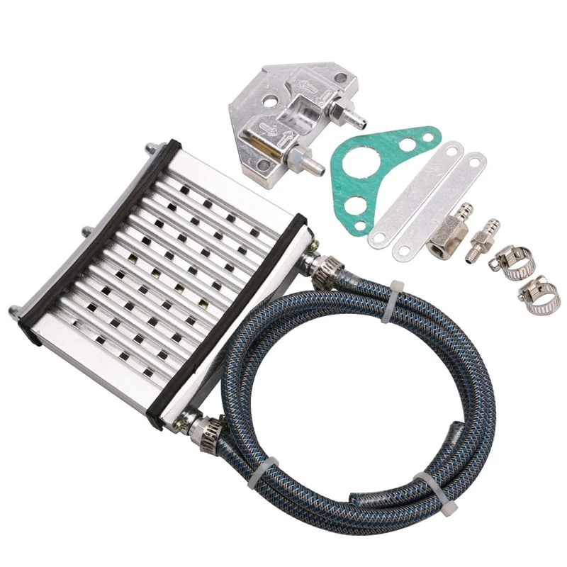 Universal Motocicleta CNC Motor Óleo Refrigerador, Kit Radiador de Refrigeração para 50CC 110CC 125CC 140CC 150CC ATV PIT PRO Trail Sujeira Prata