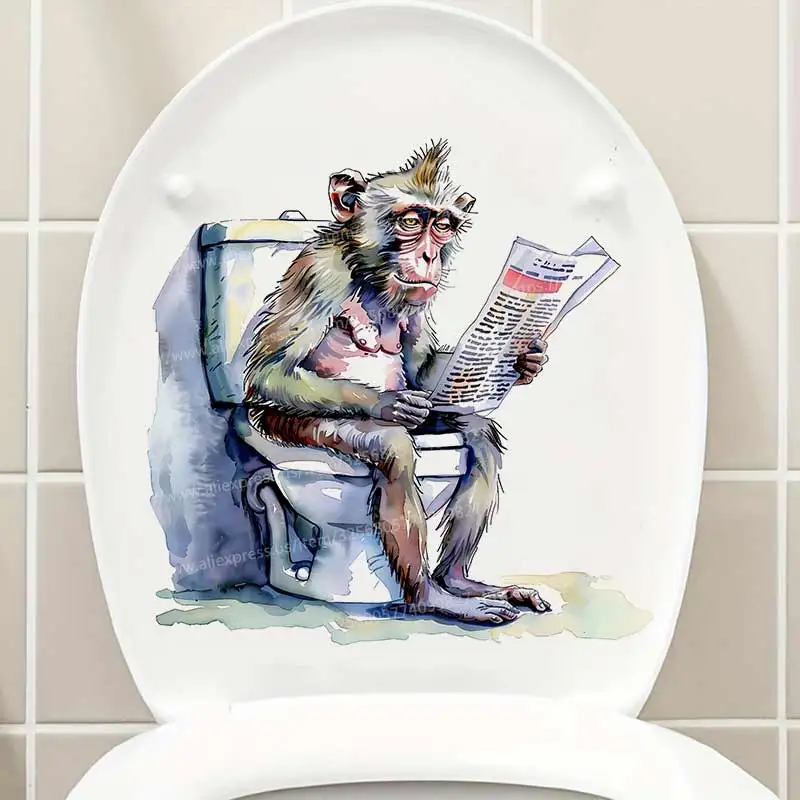 Watercolor Baboon Wall Sticker Toilet Lid Stickers Bedroom Entrance Living Room Porch Home Decora Waterproof Decal Stickers S852