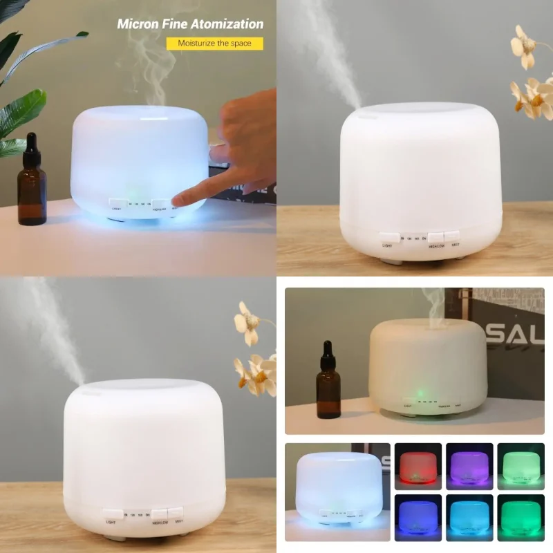 Diffusore e umidificatore per aromaterapia ad ultrasuoni da 500 ml con LED a 7 colori, spegnimento automatico, funzionamento silenzioso per casa, ufficio, yoga, spa