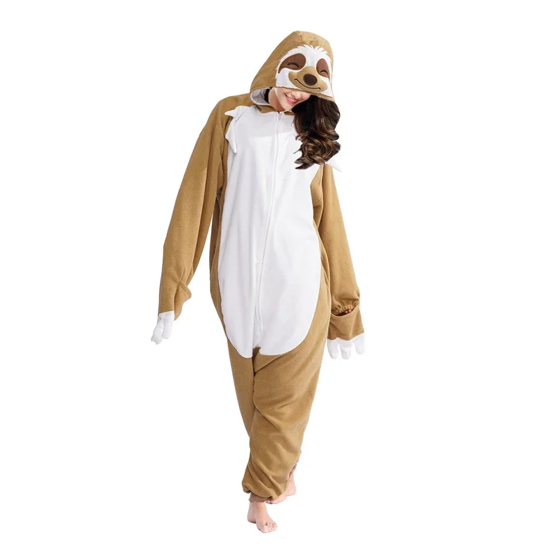 Zipper Adult Animal Brown Sloth Kigurumi Onesies Pajamas Cartoon Soft Fleece Gift Halloween Cosplay Costumes Jumpsuits