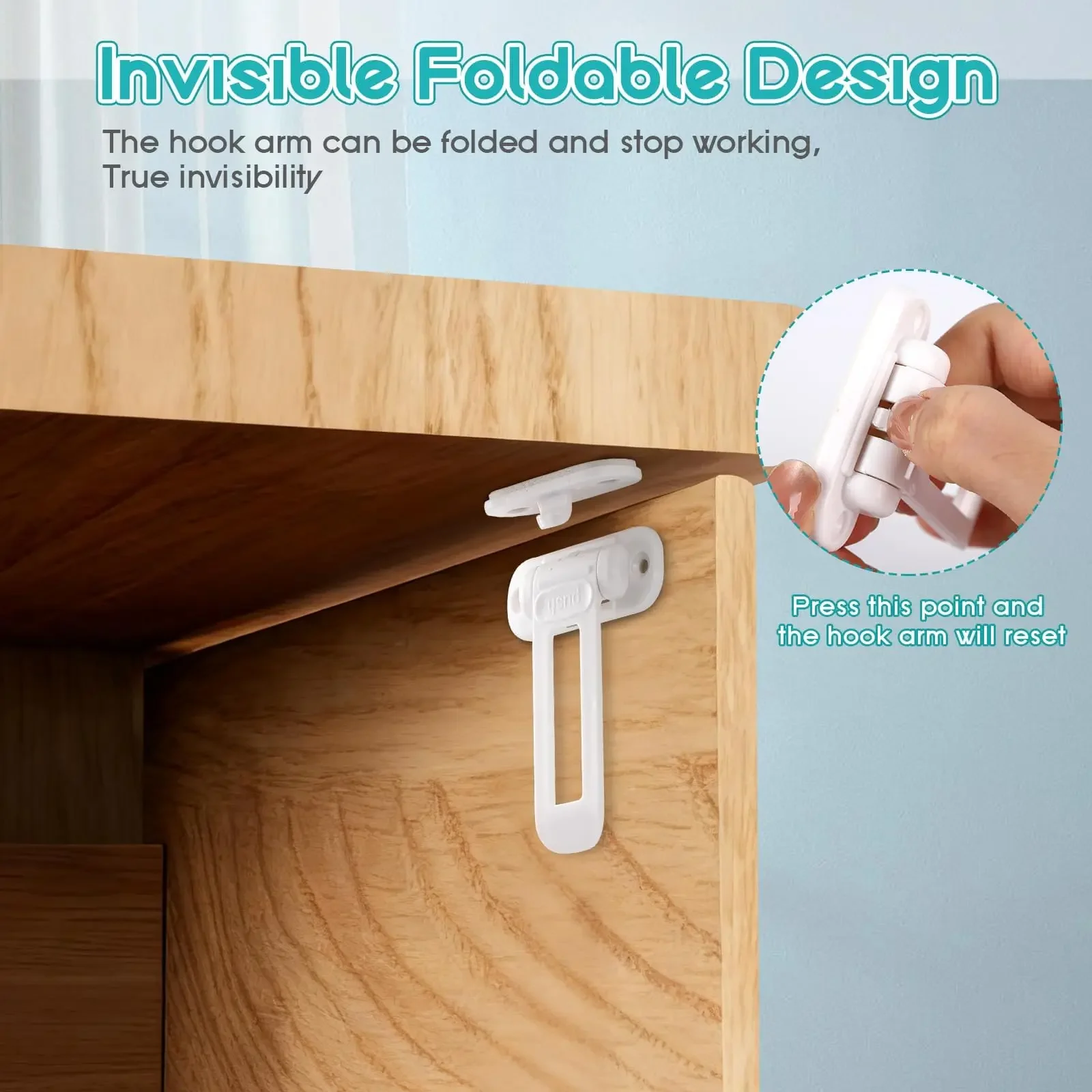 Invisible Foldable Child Proof Drawer Locks 10Pc No Drilling Baby Proof Cabinet Latches with Strong AdhesiveToddler Pet Proofing