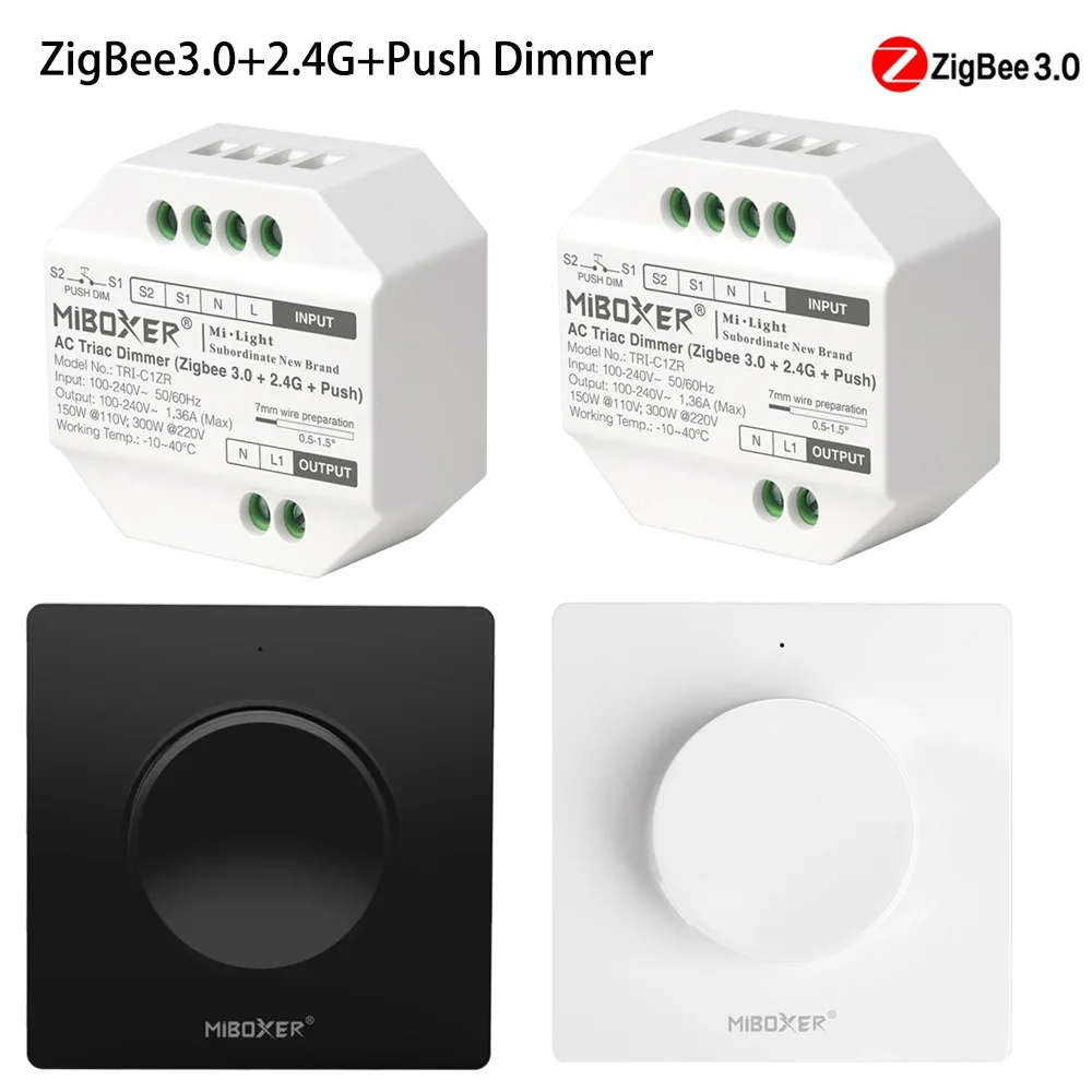 Tuya Zigbee 3.0 110V-220V Triac RF Push Dimmer Wireless Rotating Switch Panel Remote Control App Voice For Single Color Lights