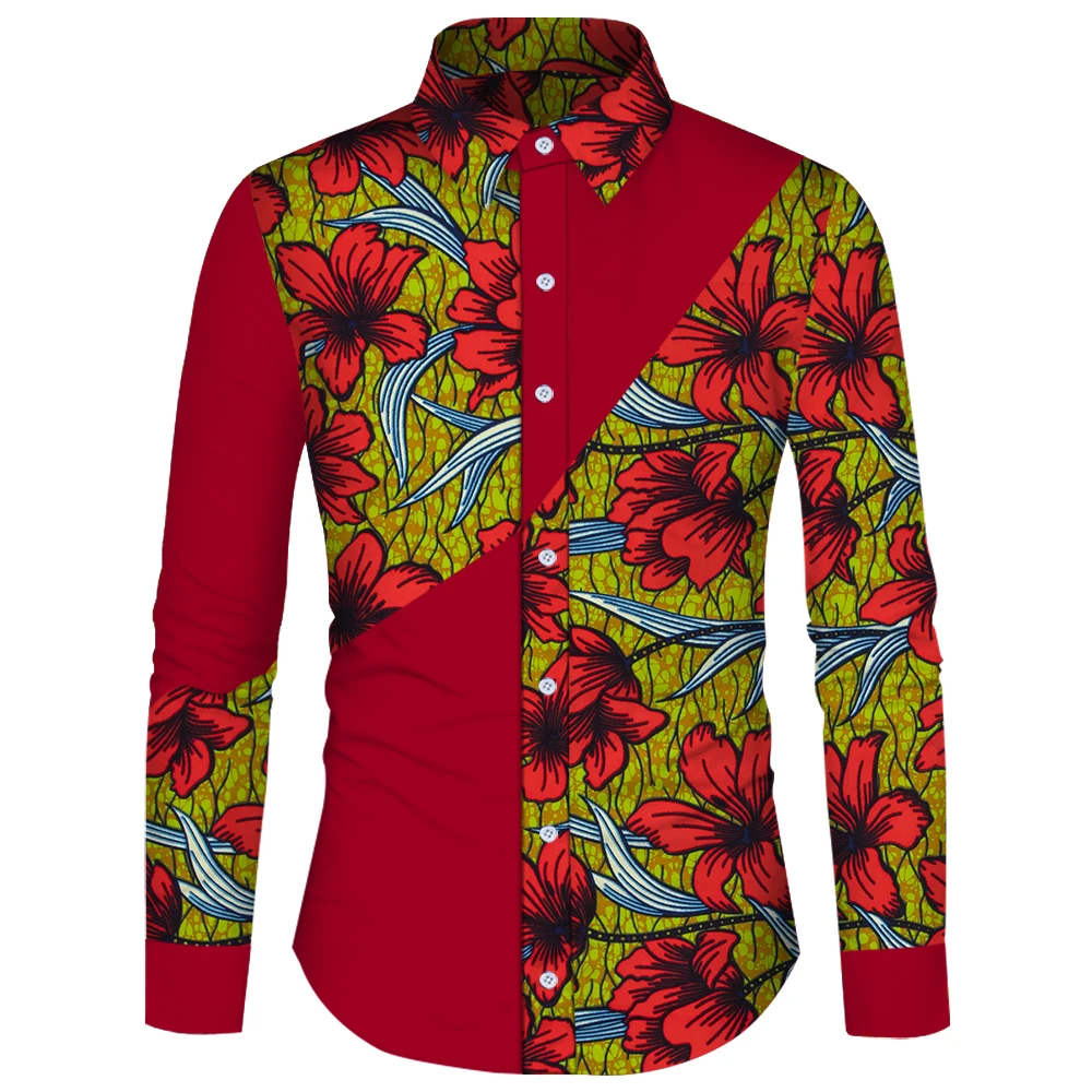 Ankara African Slim Fit Shirt Men Bazin Riche Splicing Shirts Blazer Dashiki African Print Formal Dress Shirt WYN188