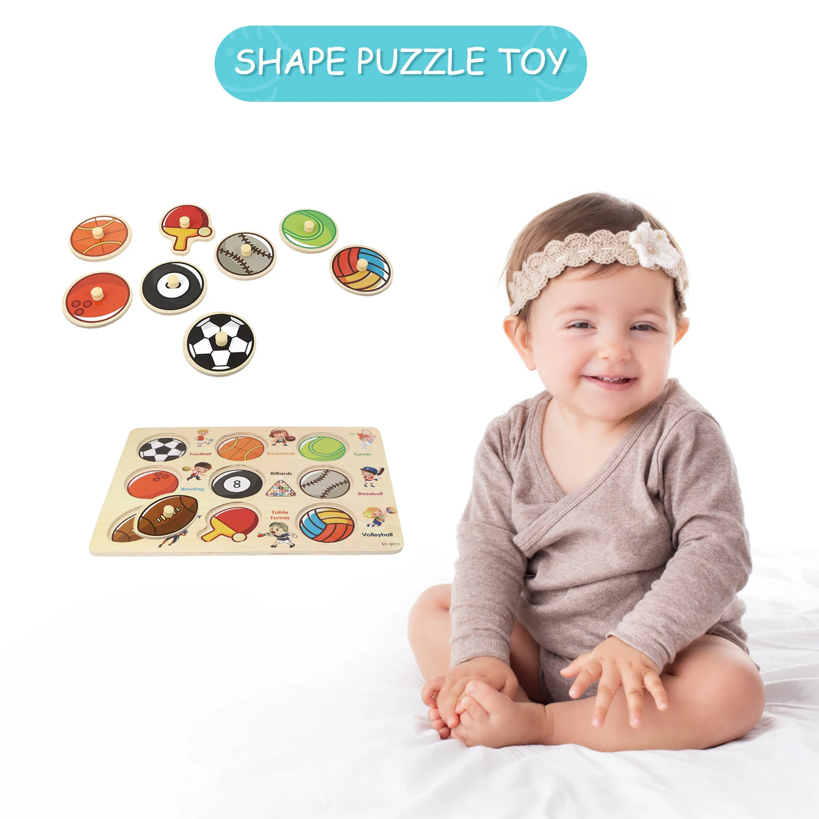 

Wooden Puzzle Board Educational Toy Matching Puzzle for Kids Cartoon Jigsaw Learn Shapes Colors Great Gift Portable Size