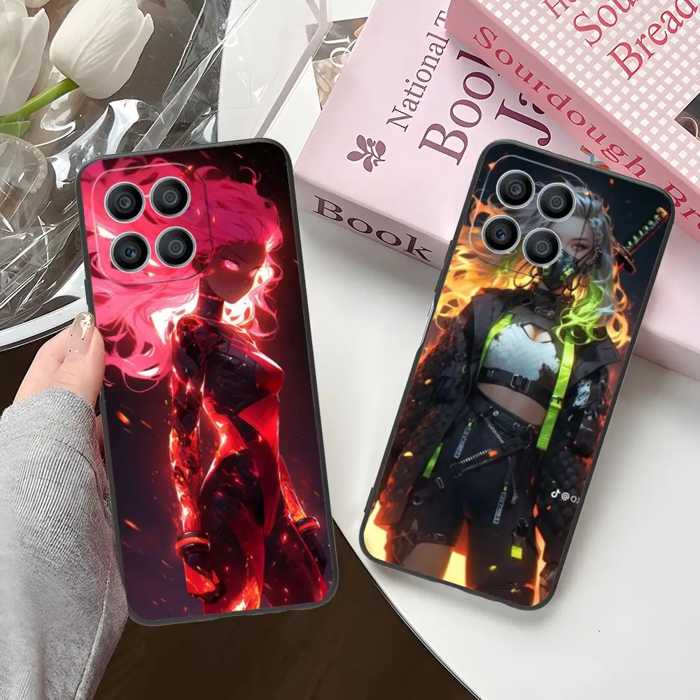 Anime Worrier Girl Mobile Phone Case For Honor 90 80 70 60 50 30 20 10 9 8 7 Pro S Se Lite 5G Colorful Printing Cover Smartphone