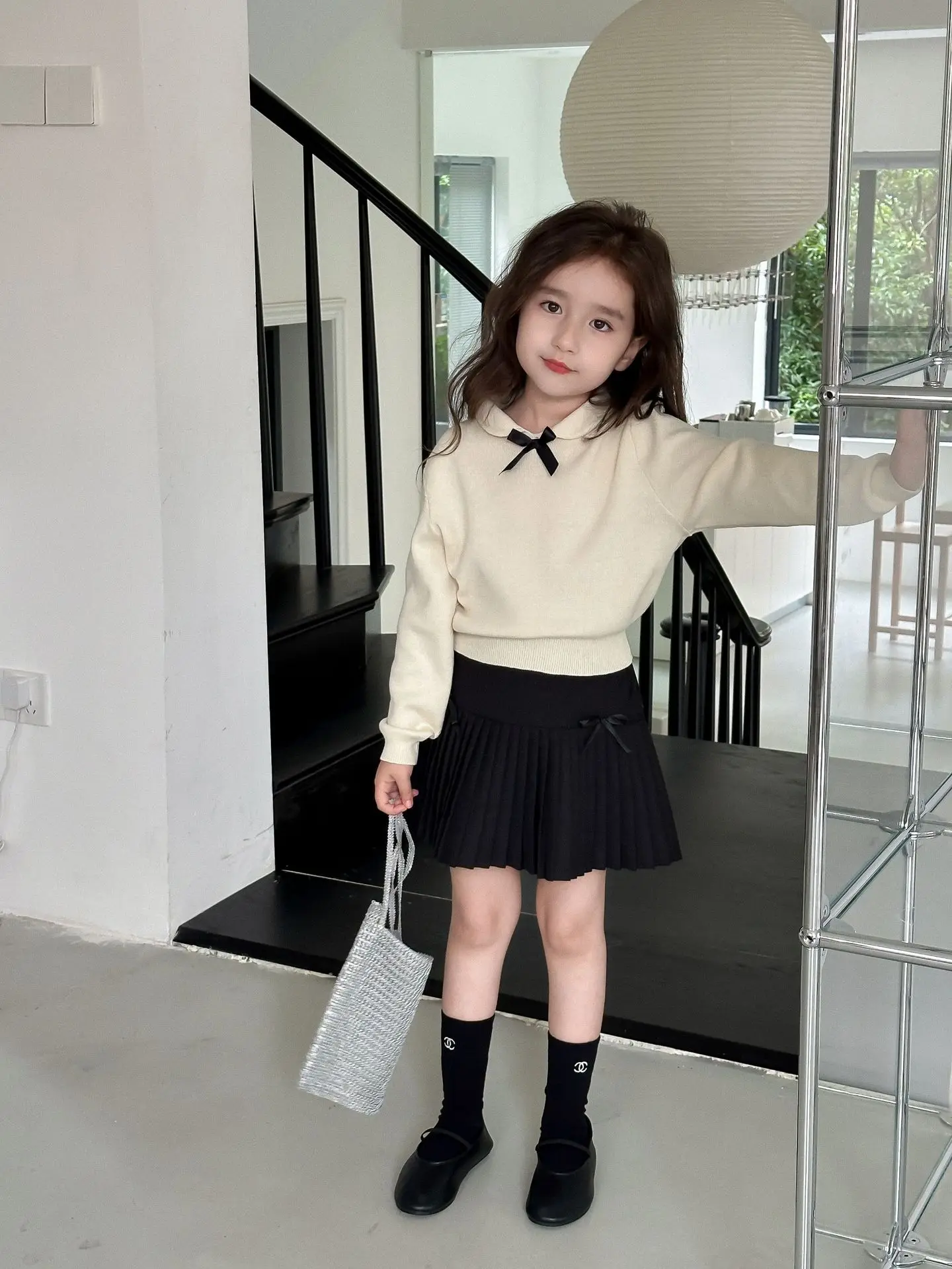 Pleated Skirt Girl Simple Autumn New Simplicity Versatile Children Bow High Waist Childrens Clothing Sweet 2024 Simple