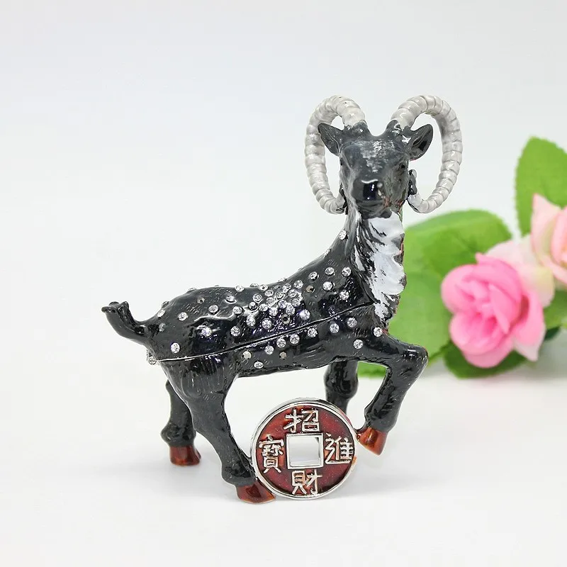 SHINNYGIFTS Feng Shui Yuan Bao Money Goat Sheep Copper Decoration, Sheep Shape Trinket Box  Statue Ornament